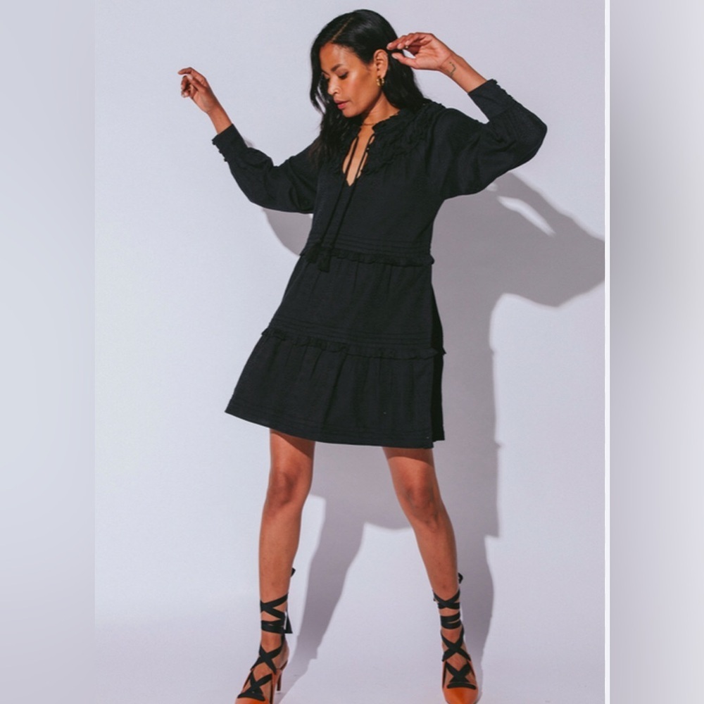 Cleobella Black Briar Mini Long Sleeve Dress Size Xs